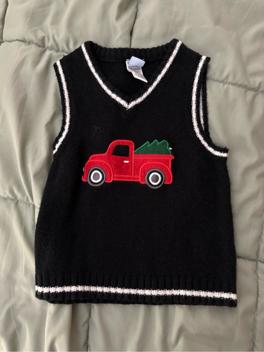 Kids Black Knit Vest with Red Truck Applique
